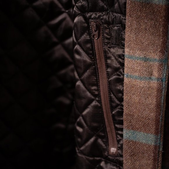 Woolrich Brown Plaid Boxy Jacket Soft Wool Blend with Sherpa Lined Collar - Picture 5 of 6